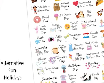40 x Alternative Wacky Fun Annual Public Australian or USA Holiday Easter Christmas Reminder Stickers Planner Diary Calendar