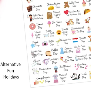 40 x Alternative Wacky Fun Annual Public Australian or USA Holiday Easter Christmas Reminder Stickers Planner Diary Calendar