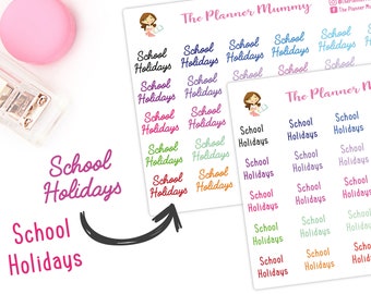 30 x School Holiday Reminder Stickers Planner Diary Calendar Rainbow Pastel or One Colour options Annual Event Holidays Vacation Markers