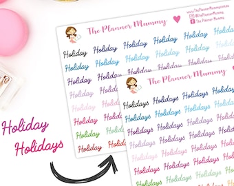 Holiday or Holidays Reminder Stickers Planner Diary Calendar Rainbow Pastel One Colour options Annual Event Holidays Vacation Markers Travel