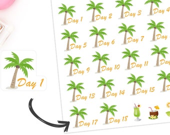 17 x Vacation Holiday Day Countdown Planner Stickers Travel Beach Theme Kikki K Daily Markers