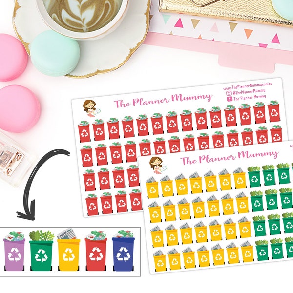 56 or 20 x Recycling Green Waste Bin Rubbish Garbage Day Chores Reminder Planner Stickers Organiser Kikki K Erin Condren Happy Planner