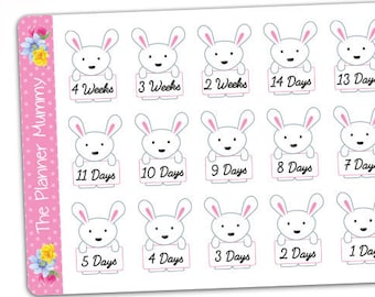 18 x Easter Countdown Bunny Rabbit Reminder Planner Stickers Kikki K Erin Condren