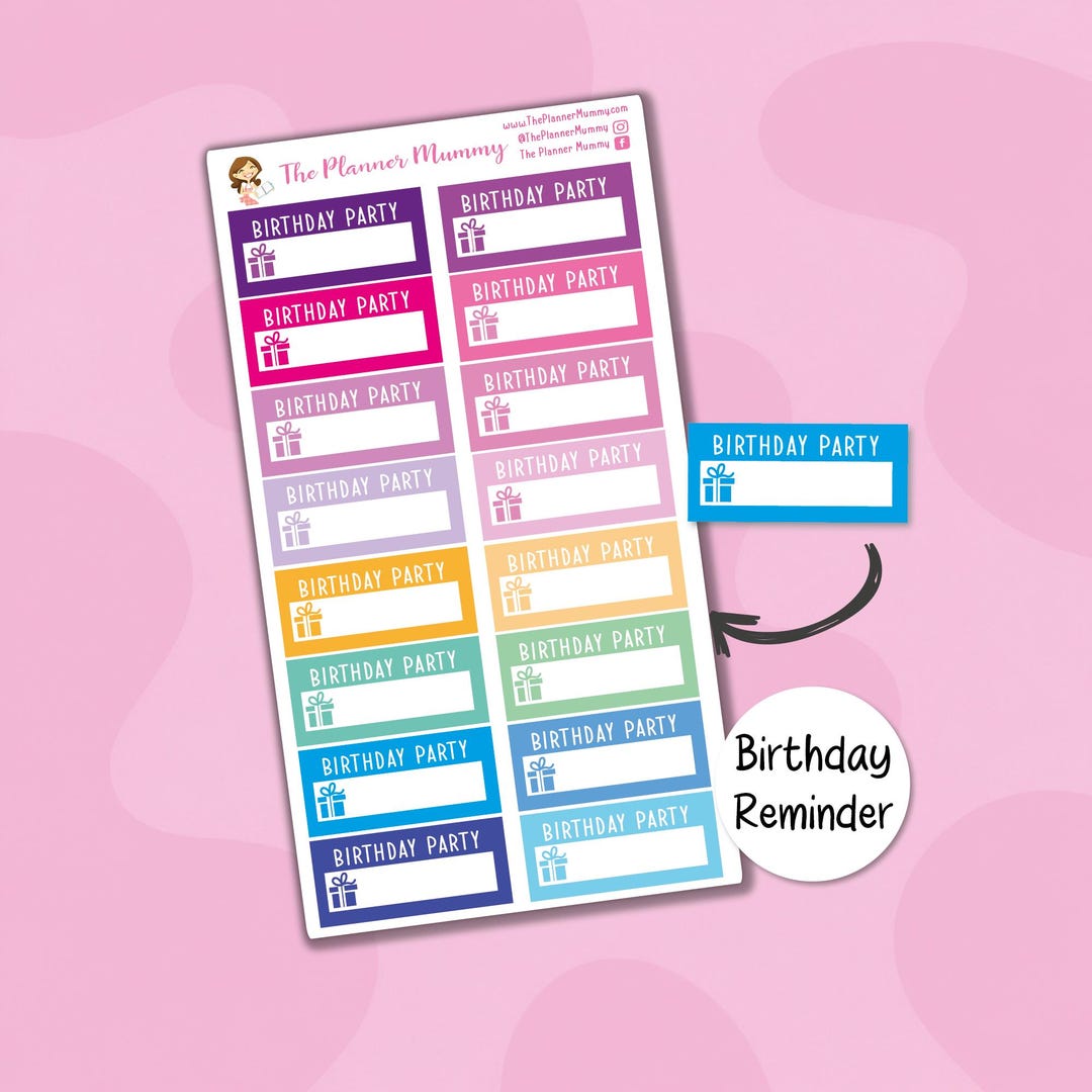 16 X Birthday Party Stickers Planner Present or Balloon Icon Banner ...
