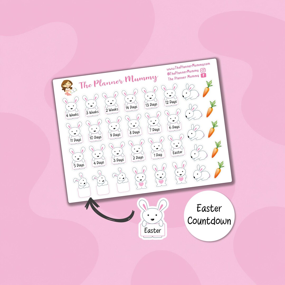 34 X Easter Countdown Bunny Rabbit Reminder Planner Stickers Event ...