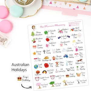 40 x Annual Public Australian or USA Holiday Easter Christmas Season Winter Summer Reminder Stickers Planner Diary Calendar Australian