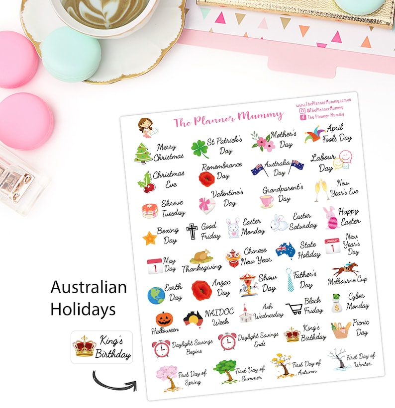 40 x Annual Public Australian or USA Holiday Easter Christmas Season Winter Summer Reminder Stickers Planner Diary Calendar Australian