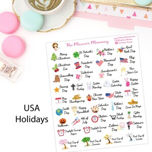 40 x Annual Public Australian or USA Holiday Easter Christmas Season Winter Summer Reminder Stickers Planner Diary Calendar USA