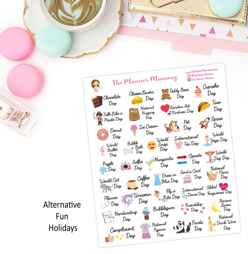 40 x Annual Public Australian or USA Holiday Easter Christmas Season Winter Summer Reminder Stickers Planner Diary Calendar Alternative Wacky