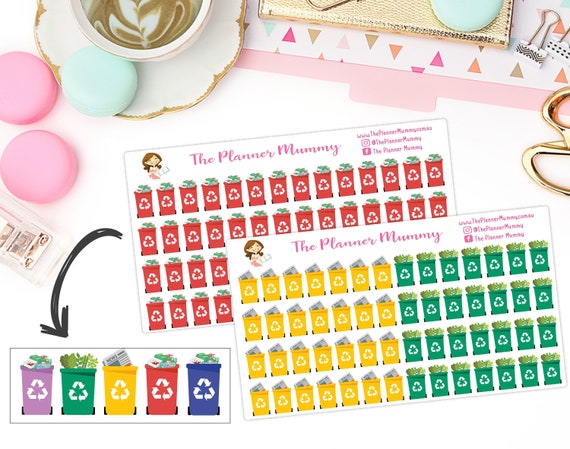 56 or 20 x Recycling Green Waste Bin Rubbish Garbage Day Chores Reminder Planner Stickers Organiser Kikki K Erin Condren Happy Planner