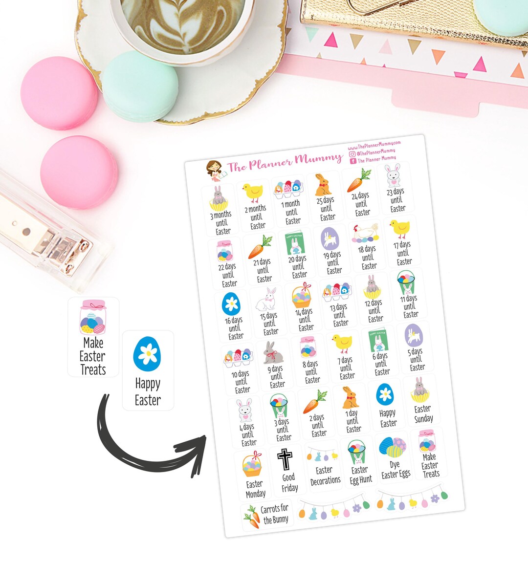40 X Easter Countdown Bunny Rabbit Reminder Planner Stickers Good ...