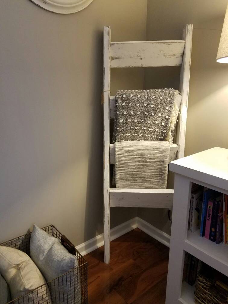 White Distressed Blanket Ladder Etsy