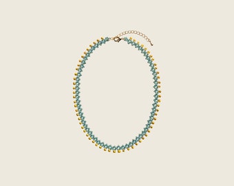Collar de gargantilla Yara, collar de gargantilla de cuentas de vidrio, collar de cuentas delicadas, gargantilla tejida con cuentas, collar de gargantilla de cuentas azules, gargantilla única