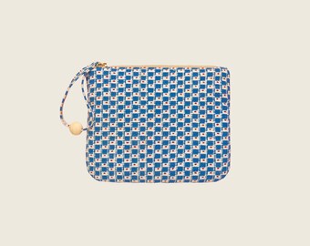 Estuche Celeste con cremallera, bolso vintage, bolso de tela vintage reciclado, bolso estampado a mano, bolso de tela china vintage