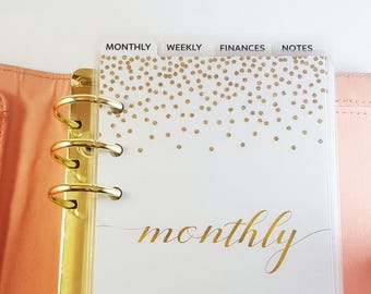 Laminated Faux Foiled Personal Size Top Tabbed Dividers fits Kikki K medium, Filofax Personal