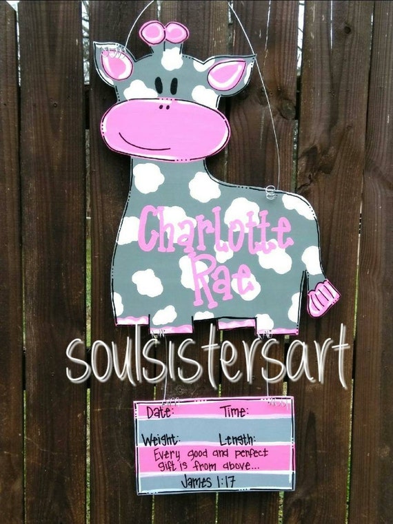 Giraffe Baby Announcement Door Hanger Baby Girl Door Hanger Etsy
