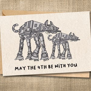 Tarjeta de felicitación inspirada en Star Wars: Que el 4 de mayo esté contigo / Darth Vader / Celebración nerd, linda tarjeta de aniversario para él, ella, Cat Wars