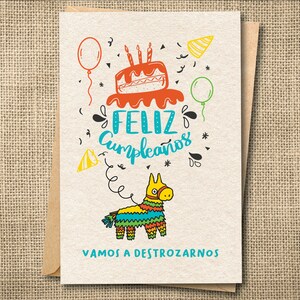 Feliz Cumpleaños, Spanish Birthday Card,  tarjeta, birthday card, Spanglish Card, Let&#39;s Get Smashed, Piñata, Funny Birthday Card, For Him