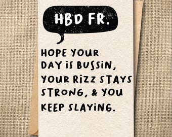 Funny Teen Birthday Card | HBD FR, Bussin Day, Slay (Gen Z Slang)