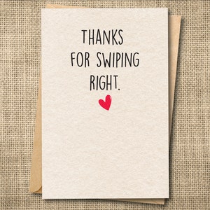 Bedankt voor je veeg naar rechts, online datingkaart, online datingcadeau, kaart naar rechts vegen, kaart voor lange afstand