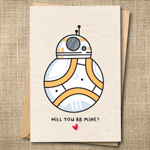 Tarjeta BB8, linda tarjeta de amor para novio, novia, tarjeta para esposo, esposa, cumpleaños, aniversario, tarjeta Pew Pew Pew, tarjeta de Star Wars