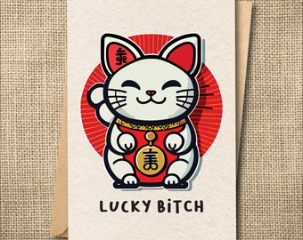 Carte de félicitations drôle de chat porte-bonheur : nouveau travail, nouvelle maison