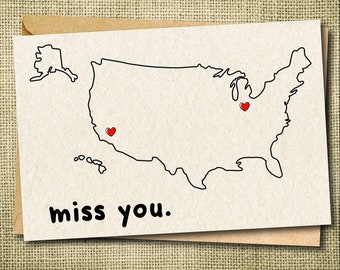 Miss You Card, State to State Card, US Map Card, Best Friend Card, Long Distance Card,  Best Friend Gift, Friendship Card, Custom Card