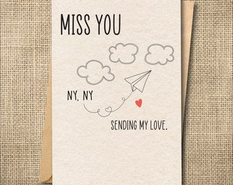 Personalized Miss You Card: Long Distance Friendship or Love Card