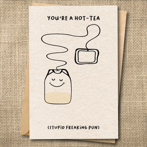 Tarjeta ingeniosa con juego de palabras sobre el té a larga distancia: lindo regalo de aniversario o día de San Valentín para el mejor amigo o amante, tarjeta de aniversario de citas en línea