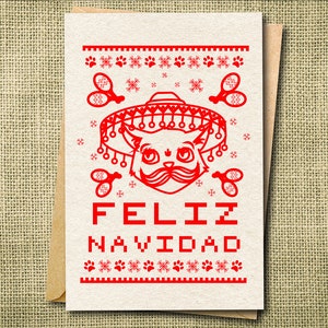 Feliz Navidad Card, Funny Christmas Card, Christmas Card Set, Funny Cat Card, Mexican Cat Card, Christmas Cards Lot, Ugly Sweater Card