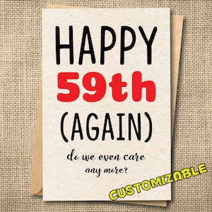 Carte du 60e anniversaire, carte d'anniversaire drôle, cadeau du 60e anniversaire, de l'autre côté de la colline, anniversaire grossier, anniversaire sarcastique, 59 plus 1, 59 majeur
