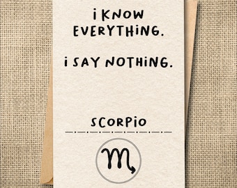 Funny Scorpio Birthday Card, Snarky Astrology Quote Greeting, Zodiac Lover Gift