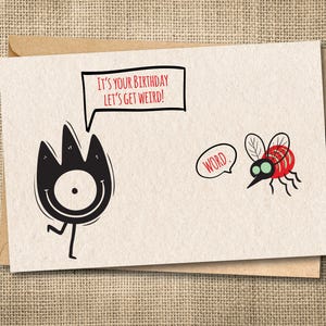 Schrullig illustrierte Geburtstagskarte: Einzigartiger handgemachter Humor für Freunde, Familie & Alien-Enthusiasten, schrullige Karten, Geburtstagskarte für die beste Freundin