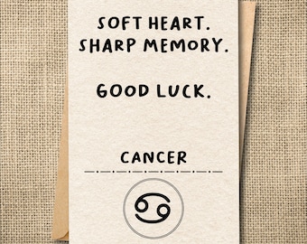 Funny Cancer Birthday Card, Zodiac Astrology Greeting, Snarky Horoscope Humor