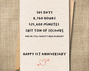 Funny 1st Anniversary Card | Sarcastic Marriage Card for Husband Wife