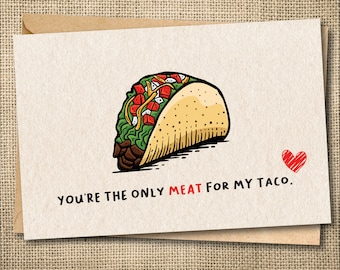 Tarjeta divertida de juego de palabras con tacos, tarjeta de novio travieso
