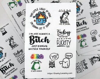 Sassy Swear Word Sticker Sheet | Adult Humor Vinyl Decals (4"x6")