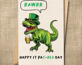 Funny T-Rex St. Patrick's Day Card: Irish Shenanigans