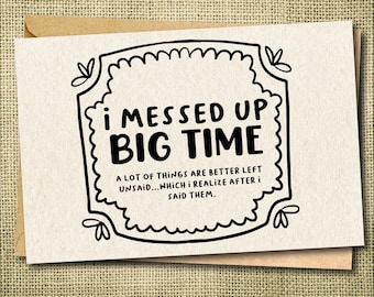 Apology Gift, some things are better left unsaid, Custom Apology Card, sorry card, Forgive Me Card, Rude Apology, Sarcastic Sorry, Rude Card