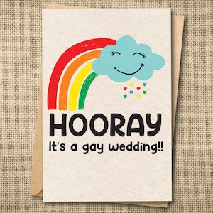 Elegante tarjeta de celebración de boda LGBTQ+: matrimonio entre personas del mismo sexo, dos novias o novios, saludo de orgullo personalizado, señor y señor, señora y señora, tarjeta divertida