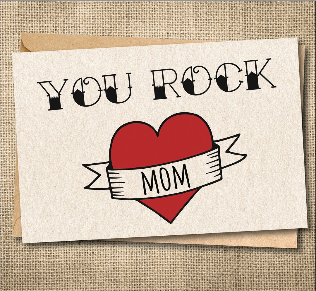 Mom Rocks Card Funny Tattoo Art Mom Card: You Rock Mother's Day Greeting - Etsy