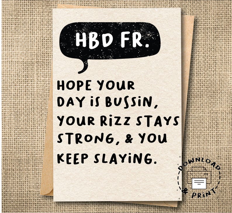 The Rizz Printable Printable Birthday Card for Teen Slang Card, Bussin, Rizz, Print at ...