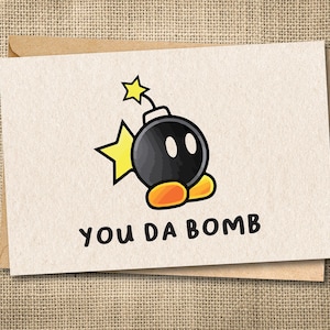 YOU DA BOMB grappige wenskaart, nintendo-kaart, afstuderen, goed gedaan, goed gedaan, ik vind je geweldig, aanmoedigingscadeaus, bedankt, woordspelingen