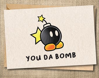 Tarjeta de felicitación "You Da Bomb": Tarjeta con un divertido juego de palabras de Nintendo