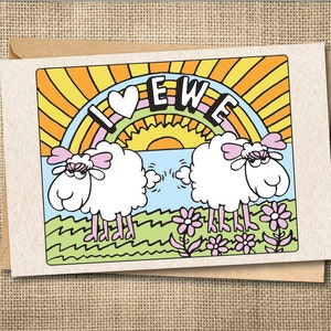 Tarjeta de San Valentín LGBTQ para ella: 'I Heart Ewe' Saludo de amor lésbico con juego de palabras, señora y señora, tarjeta de amor para San Valentín, tarjetas lésbicas, cumpleaños con juego de palabras