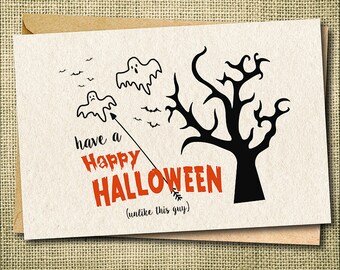 Tarjeta de Halloween con un fantasma divertido: Tarjeta de felicitación hecha a mano y divertida