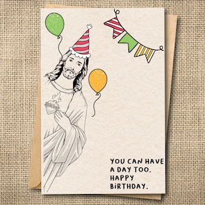 Cartão de aniversário engraçado, aniversário de Jesus, cartão de aniversário sarcástico, cartão de aniversário sarcástico, cartão de aniversário para ele, cartão de feriado engraçado, cartão para a mãe