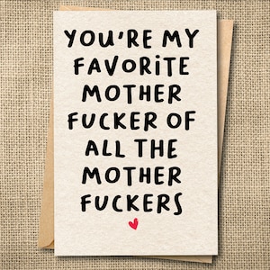 Tarjeta de felicitación divertida para un amigo, tarjeta con la frase "Eres mi hijo de puta favorito", tarjeta divertida para el mejor amigo, tarjetas de felicitación groseras, día de Galentines