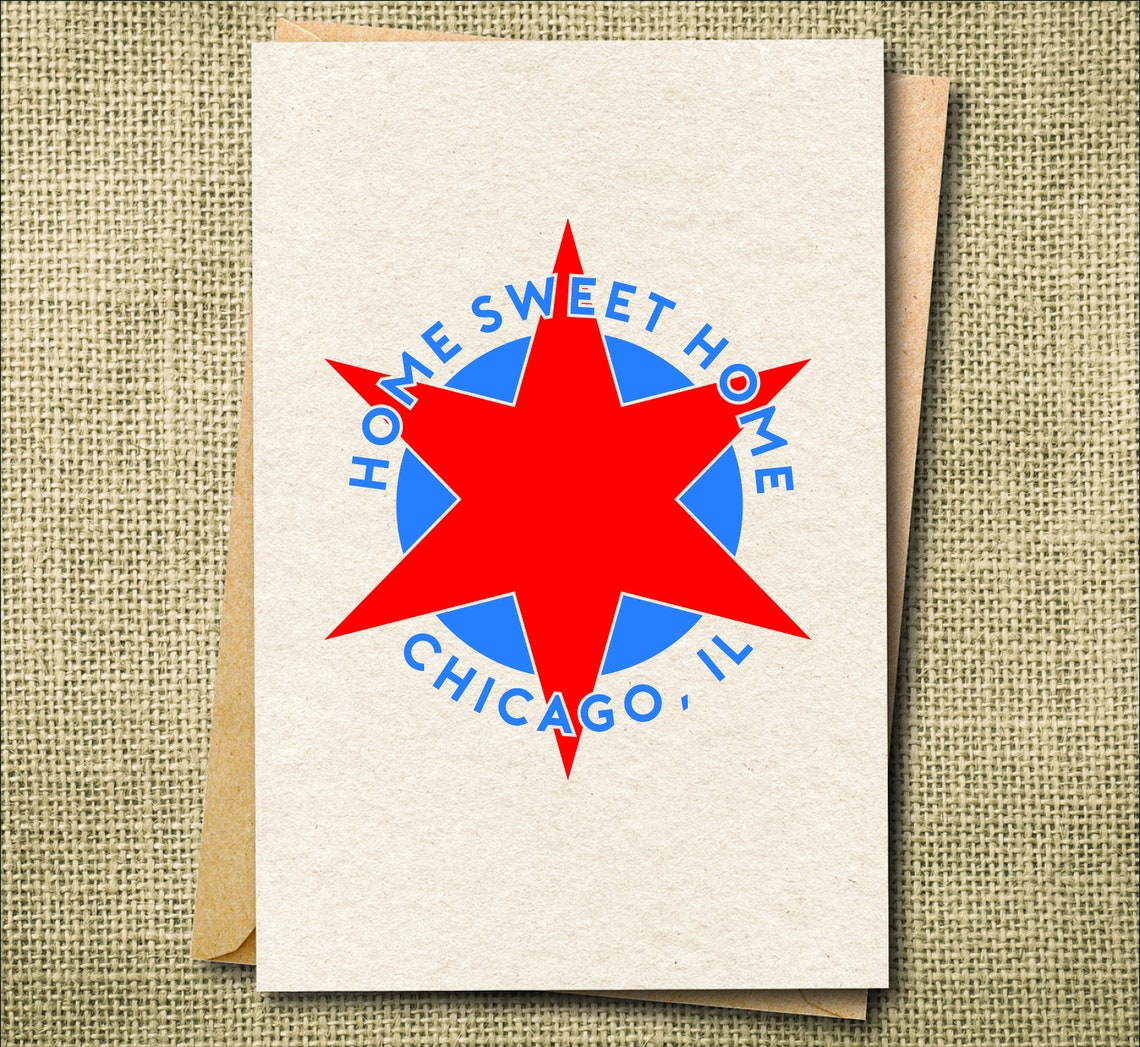 Chicago Flag Greeting Card Chicago Card Chicago Star Card Etsy