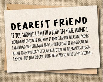 Funny Birthday Card: Dearest Friend Crime Scene Card